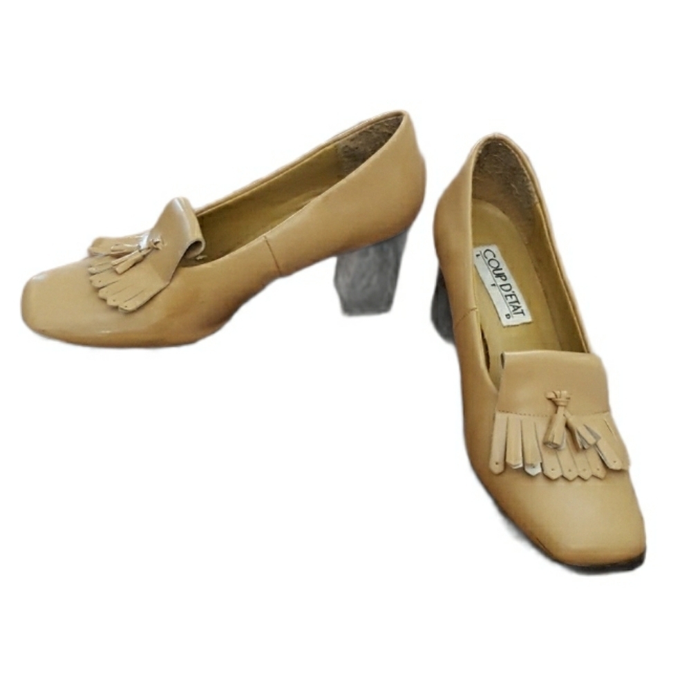 Coup D'etat Ltd Tan Leather Loafer Block‎ Heels